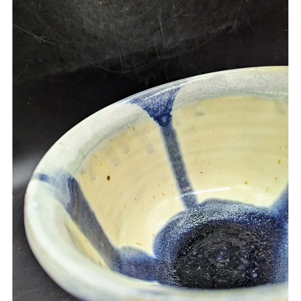 Vintage Handmade Studio Art Pottery Blue Drip Glaze Decorative Bowl Signed 7.5